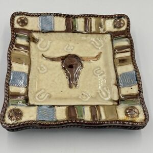 Canyon Ranch  8-inch Square Salad Dessert Plate Steer Bull Western Ranch
